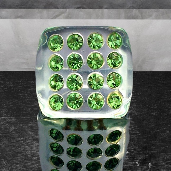 Vintage Green Translucent Lucite Rhinestone Ring - Picture 5 of 6